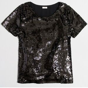 J. Crew Black Sequin Short Sleeve Top